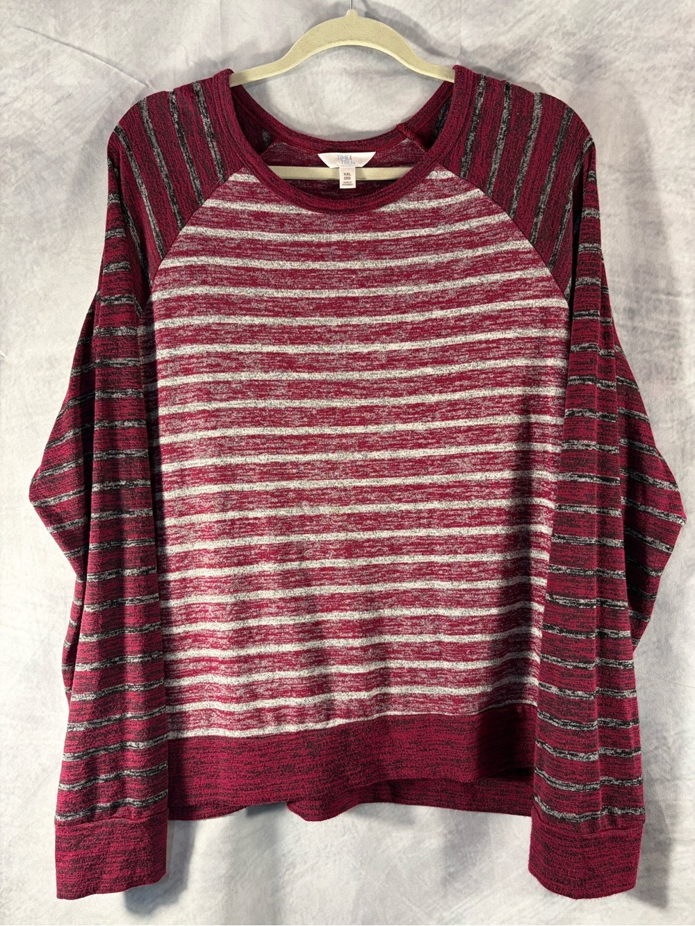 Time and Tru Burgundy Striped Long Sleeve Top XXL Casual